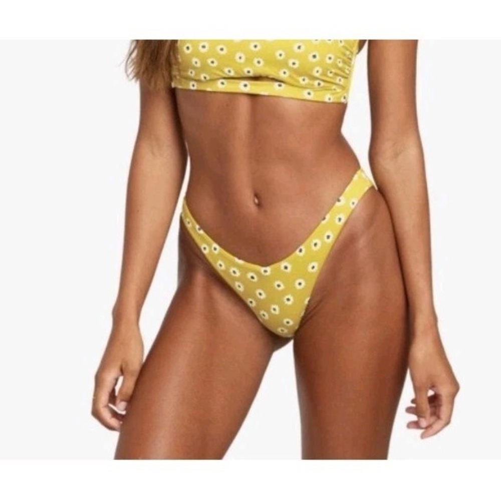 RVCA Women XL Daizy‎ French Bikini Botton Yellow Flowers High Waisted Swim Beach